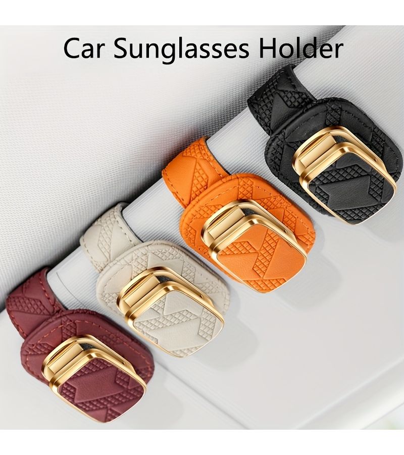 PU Leather Car Visor Glasses Clip Holder 1pc Orange - Image 1