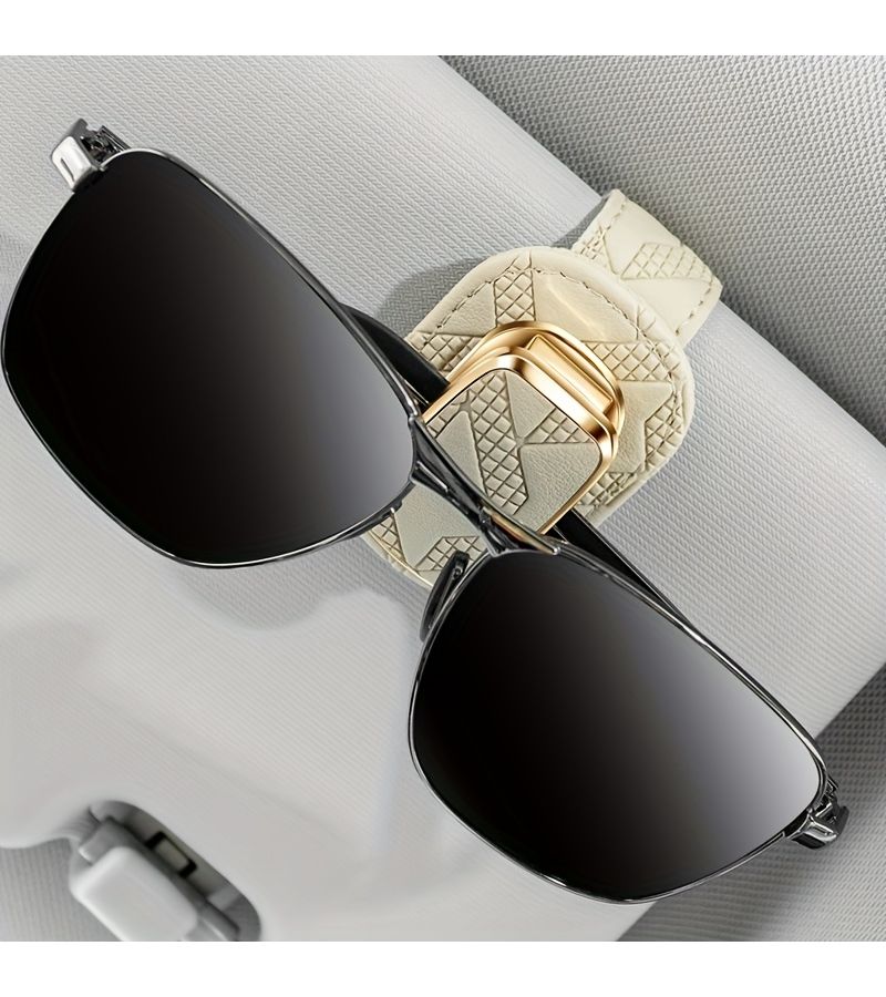 PU Leather Car Visor Glasses Clip Holder 1pc Orange - Image 3