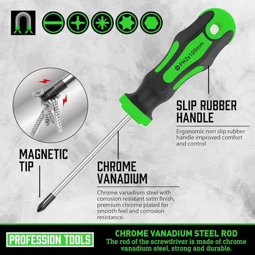 Amartisan Magnetic Screwdrivers Set with Case Amartisan 43piece Includs Slotted Phillips Hex PozidrivTorx and Precision Screwdriver Set Magnetizer Demagnetizer Tools Tools for Men Green - Image 3