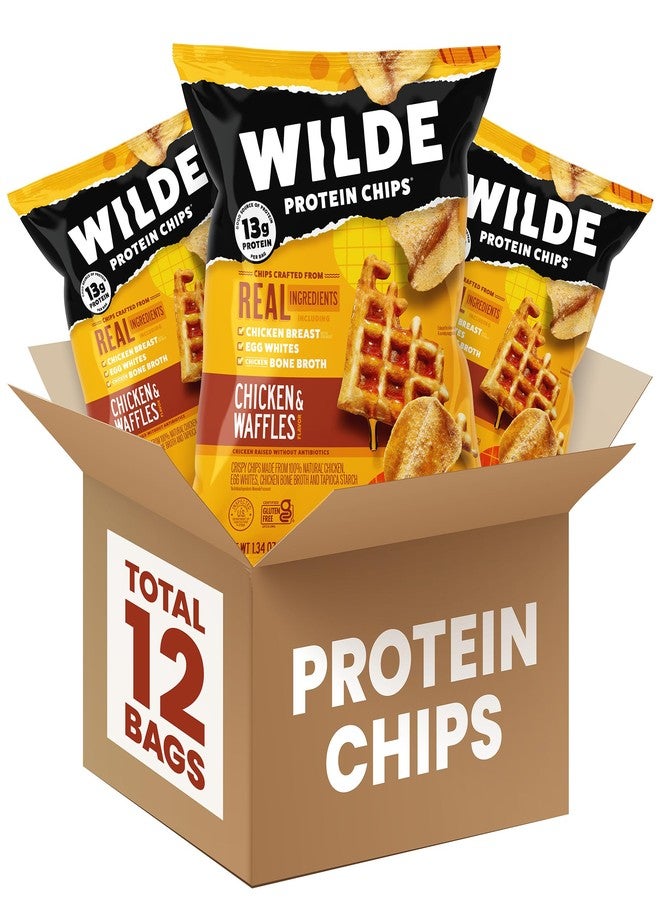 Wilde Chips WILDE Protein Chips Chicken & Waffles, High Protein Snacks for Adults, Keto Chips, Gluten Free, Low Carb Snack Box Made with Real Ingredients 1.34oz Bags, Pack of 12 - Image 1