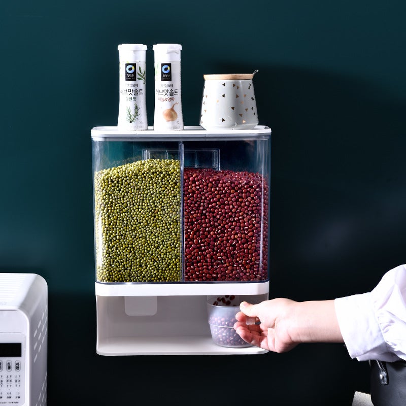 Grain Storage Box Kitchen Wall-Mounted Storage Tank Moisture-Proof Sealed Tank Cereal Dispensing Machine Grain Tank(1000ml) - Image 2