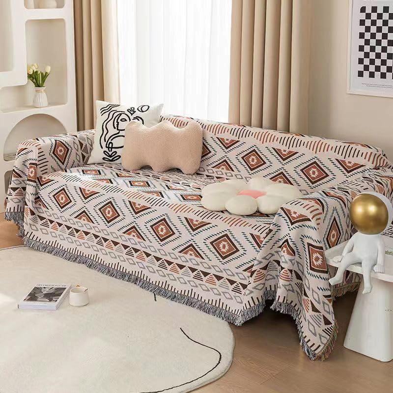 دبليو أيه أو كي أن بطانيات بوهو محبوكة للسرير مع شرابات وأغطية غربية أزتيكية وديكور ريفي لجميع المواسم والأريكة والكراسي والتخييم في الهواء الطلق والنزهات والخيام وسيارات الشاطئ والسفر 90 × 150 سم - Image 3