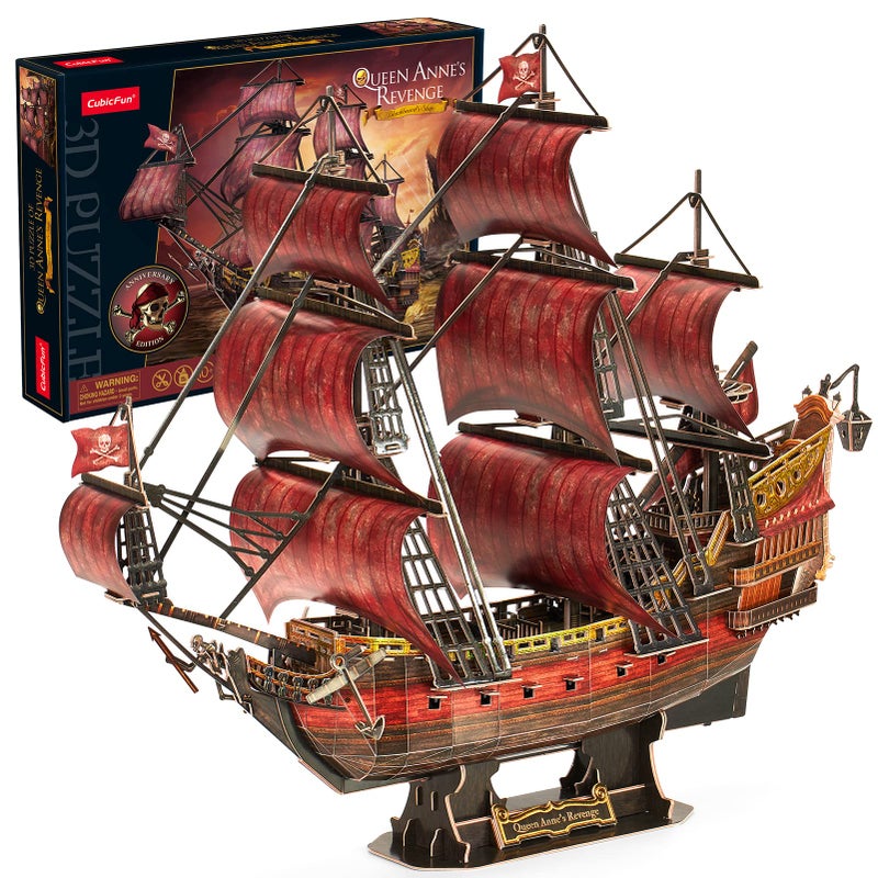 CubicFun 3D Puzzles for Adults Kids Red Queen Annes Revenge 391 Pcs Home Decor Cool Pirate Ship Arts Crafts for Adults Puzzle Model Kits Valentines Day Gifts for Women Men - Image 4