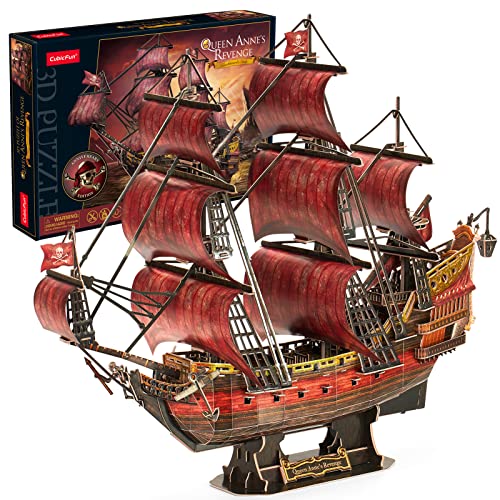 CubicFun 3D Puzzles for Adults Kids Red Queen Annes Revenge 391 Pcs Home Decor Cool Pirate Ship Arts Crafts for Adults Puzzle Model Kits Valentines Day Gifts for Women Men - Image 1
