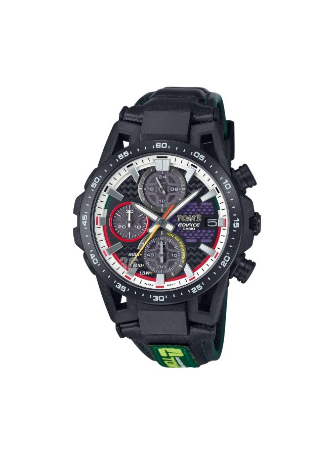 كاسيو إديفيس EFS-S641TMS-1A, إصدار TOM’S للذكرى الخمسين, كرونوغراف بالطاقة الشمسية, زجاج ياقوتي, مقاومة للماء 100 متر, سوار جلد طبيعي, تصميم مستوحى من السباقات - Image 1