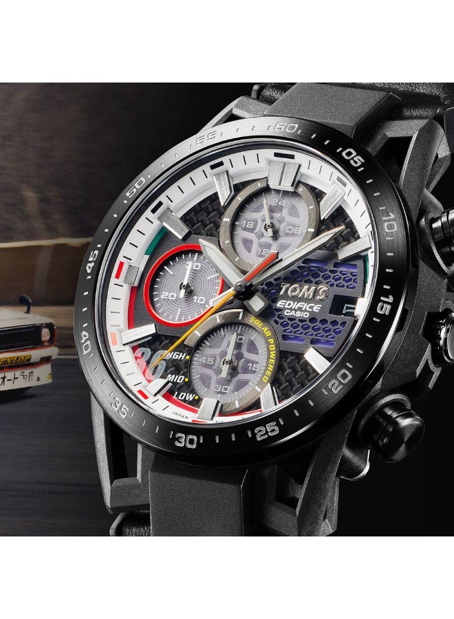 كاسيو إديفيس EFS-S641TMS-1A, إصدار TOM’S للذكرى الخمسين, كرونوغراف بالطاقة الشمسية, زجاج ياقوتي, مقاومة للماء 100 متر, سوار جلد طبيعي, تصميم مستوحى من السباقات - Image 3