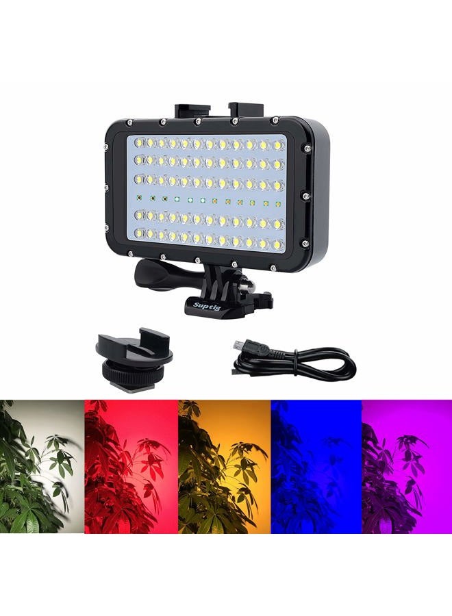 Suptig Video Lighting Dive Light Underwater Lights 72 Led Lights Compatible for Gopro Canon Nikon Pentax Panasonic Sony Samsung SLR Cameras 5 Kinds of Illuminating Colors Waterproof 147ft(45m) Black - Image 1