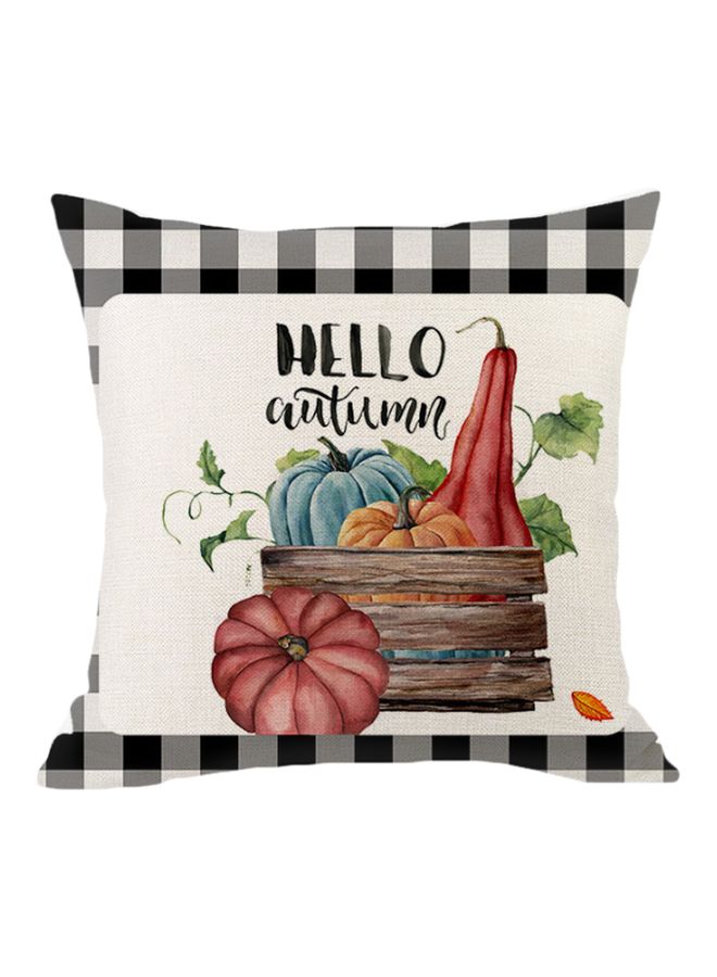 NIBEMINENT Hello Autumn Printed Cushion Cover White/Grey/Green 45x45cm