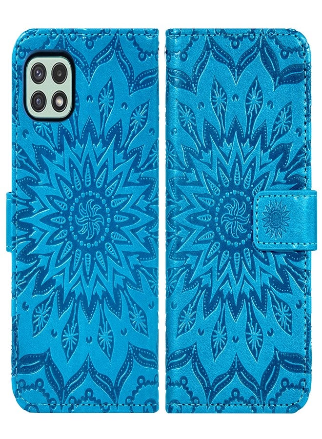 Asuwish Phone Case for Samsung Galaxy A22 5G Wallet Cases with Tempered Glass Screen Protector and Sunflower Leather Slim Flip Cover Card Holder Stand Cell Accessories Glaxay A 22 22A G5 Women Men Blue - Image 5
