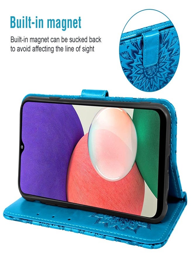 Asuwish Phone Case for Samsung Galaxy A22 5G Wallet Cases with Tempered Glass Screen Protector and Sunflower Leather Slim Flip Cover Card Holder Stand Cell Accessories Glaxay A 22 22A G5 Women Men Blue - Image 4