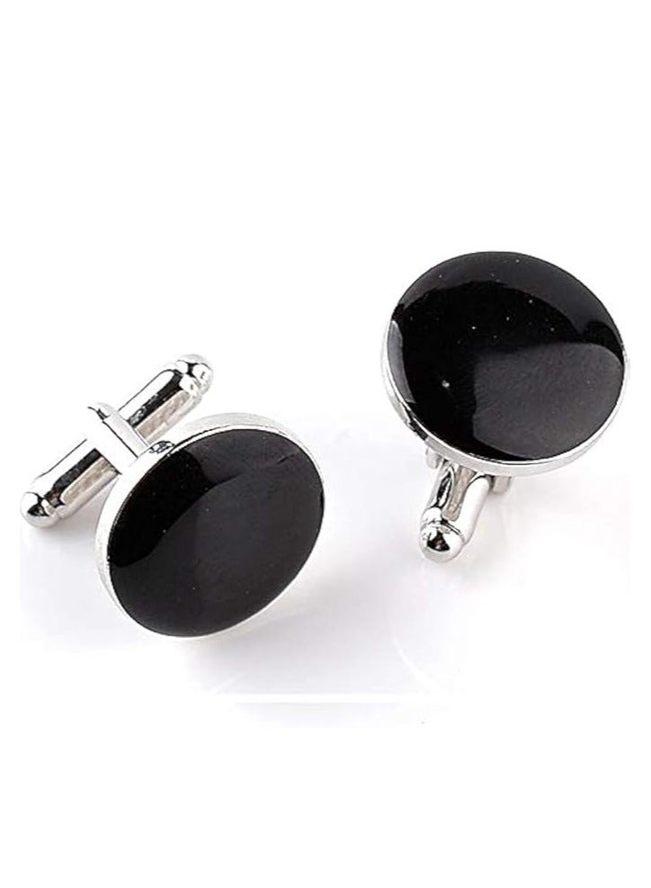 SOLDOUT Men's Shirt Cufflinks Classic Enamel Cuff Links Black White Round Business Wedding Casual Shirt Cuff Buttons Luxury Jewelry (Black) - Image 1