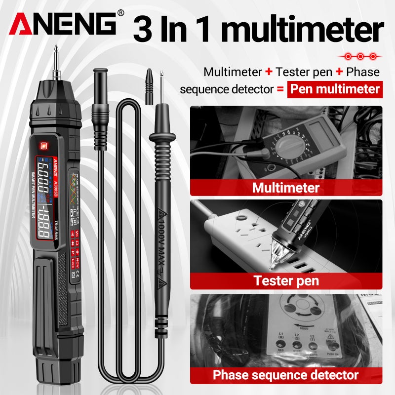 ANENG A3005A/B Digital Intelligent Professional Multimeter Sensor Pen Phase Sequence Tester AC Voltage Meter Non-Contact Voltmeter Electric Tool - Image 5
