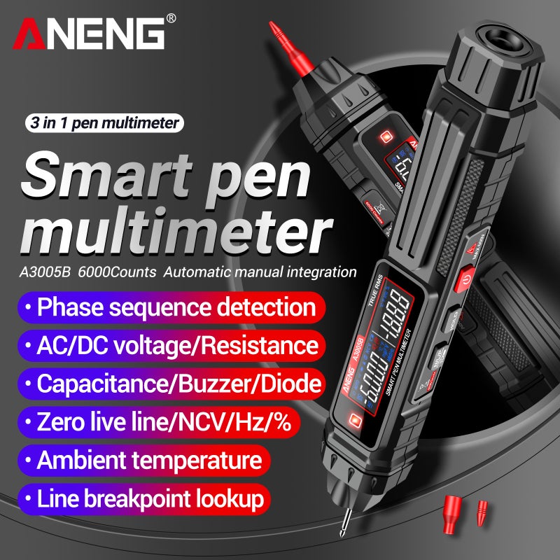 ANENG A3005A/B Digital Intelligent Professional Multimeter Sensor Pen Phase Sequence Tester AC Voltage Meter Non-Contact Voltmeter Electric Tool - Image 4