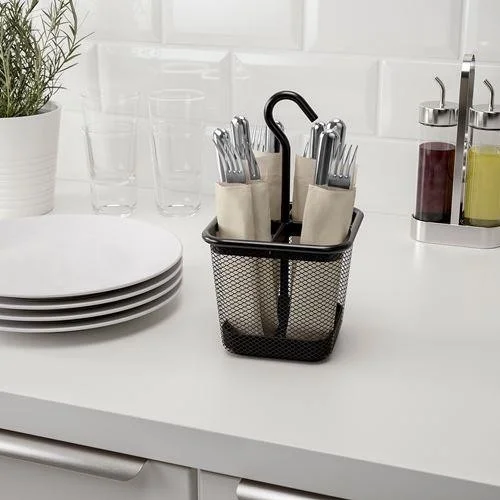 Ikea Hanging Spoon and Cutlery Holder with Compartments - Anthracite Black Meridyendukkan 12X12 cm Metal Basket Organizer