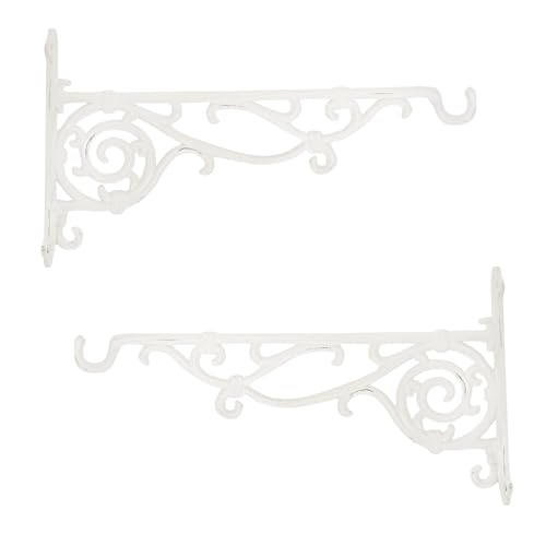 Sungmor Cast Iron Hanging Plant Bracket, 16.5" Large Outdoor Wall Plant Hangers, 2pcs White Heavy Duty Hanging Basket Hooks, Decorative Hooks for Flower Pot, Lantern, Wind Chime, Hummingbird Feeder - Image 3