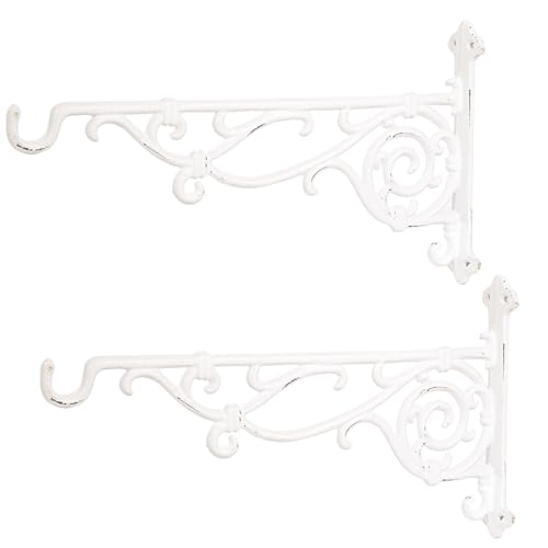 Sungmor Cast Iron Hanging Plant Bracket, 16.5" Large Outdoor Wall Plant Hangers, 2pcs White Heavy Duty Hanging Basket Hooks, Decorative Hooks for Flower Pot, Lantern, Wind Chime, Hummingbird Feeder - Image 1
