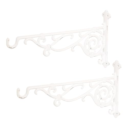 Sungmor Cast Iron Hanging Plant Bracket, 16.5" Large Outdoor Wall Plant Hangers, 2pcs White Heavy Duty Hanging Basket Hooks, Decorative Hooks for Flower Pot, Lantern, Wind Chime, Hummingbird Feeder - Image 2
