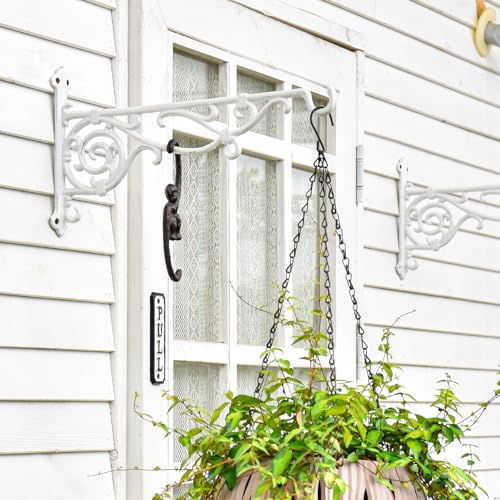 Sungmor Cast Iron Hanging Plant Bracket, 16.5" Large Outdoor Wall Plant Hangers, 2pcs White Heavy Duty Hanging Basket Hooks, Decorative Hooks for Flower Pot, Lantern, Wind Chime, Hummingbird Feeder - Image 4