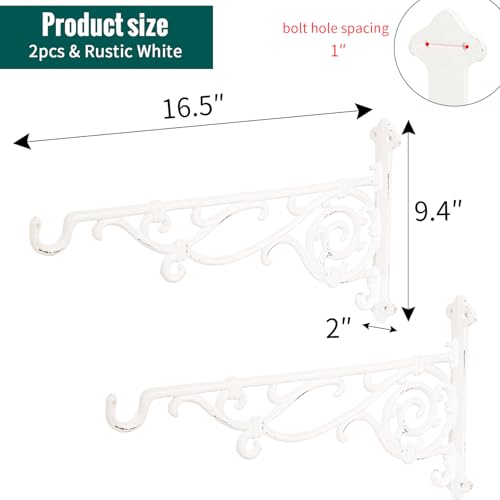 Sungmor Cast Iron Hanging Plant Bracket, 16.5" Large Outdoor Wall Plant Hangers, 2pcs White Heavy Duty Hanging Basket Hooks, Decorative Hooks for Flower Pot, Lantern, Wind Chime, Hummingbird Feeder - Image 5