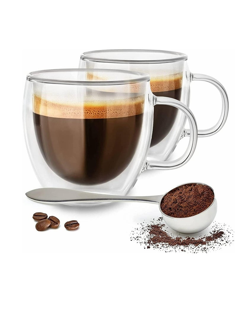 Cool Baby COOLBABY Espresso Cup Shot Glass Coffee Set of 2 - Double Wall Insulated Glass Tumbler With Handle Everyday Coffee Cup Ideal For Espresso And Coffee Machines (250ML)  - Image 1