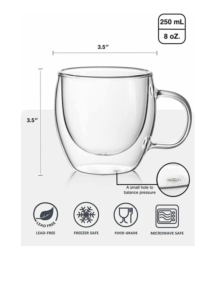 Cool Baby COOLBABY Espresso Cup Shot Glass Coffee Set of 2 - Double Wall Insulated Glass Tumbler With Handle Everyday Coffee Cup Ideal For Espresso And Coffee Machines (250ML)  - Image 5