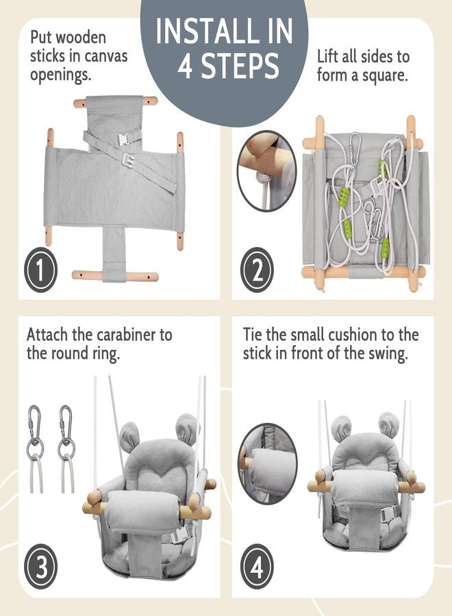 GFU Baby Swing, Canvas Baby Swings for Infants, Secure Baby Swing Outdoor, Toddler Swing for Indoors, Wooden Hanging Baby Swing Seat, Hammock for Tree and Backyard - Image 5