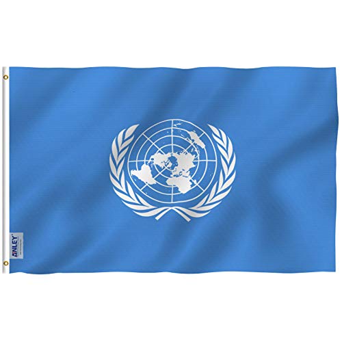 Anley Fly Breeze 3x5 Foot United Nations Flag - Vivid Color and Fade Proof - Canvas Header and Double Stitched - UN International Flags Polyester with Brass Grommets 3 X 5 Ft - Image 1