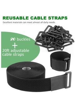 Peachjoy Adjustable Cable Straps, Velcro Cable Ties, 2''*16.4ft Hook and Loop Straps with 20 Buckles, Free Cut Self Securing Strap, Reusable Nylon Securing Cord Ties for Cable Organiser Storage  - Image 3