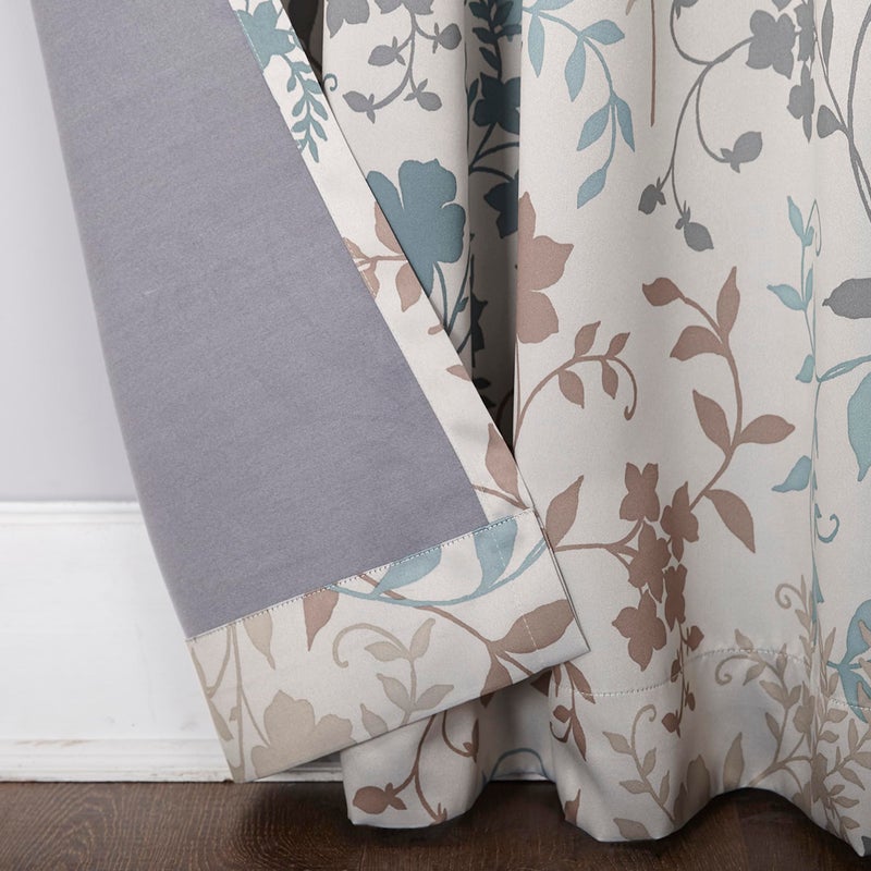Sun Zero Kara Floral Print Energy Efficient Rod Pocket Single Curtain Panel, 54" x 84", Stone - Image 3