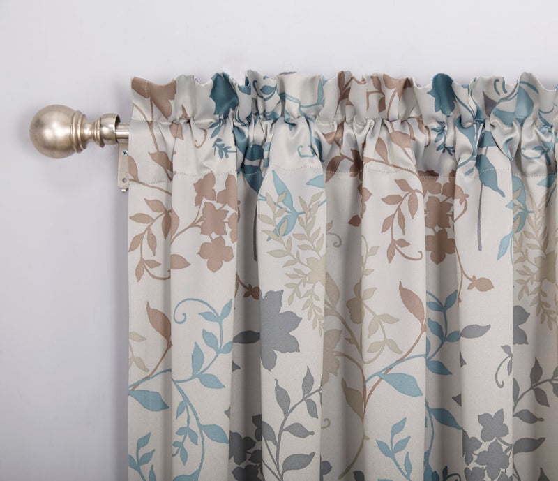 Sun Zero Kara Floral Print Energy Efficient Rod Pocket Single Curtain Panel, 54" x 84", Stone - Image 2