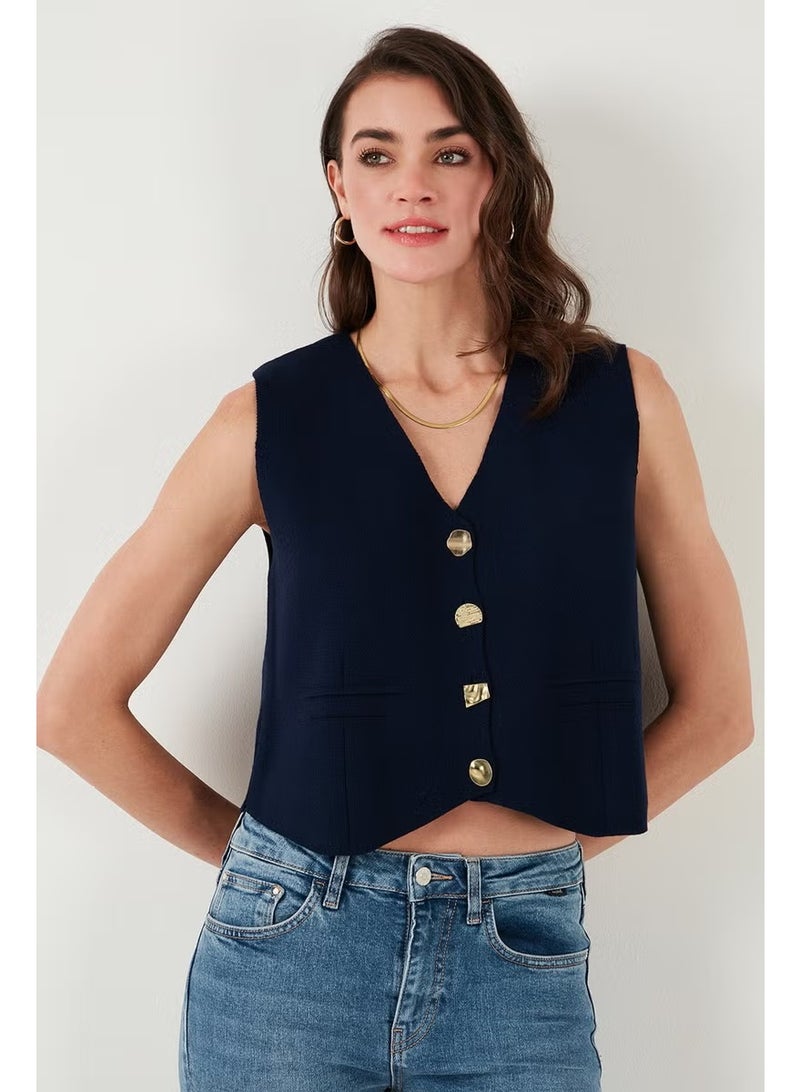 Lela Standard Fit V Neck Buttoned Knitwear Vest Women's VEST 4616177 - Image 4