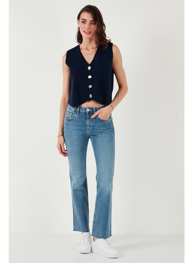 Lela Standard Fit V Neck Buttoned Knitwear Vest Women's VEST 4616177 - Image 3