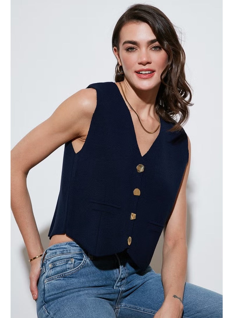 Lela Standard Fit V Neck Buttoned Knitwear Vest Women's VEST 4616177 - Image 2