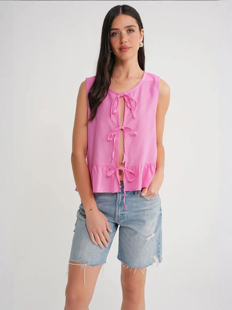 MixRay Mixray Frilly Tie Front Blouse