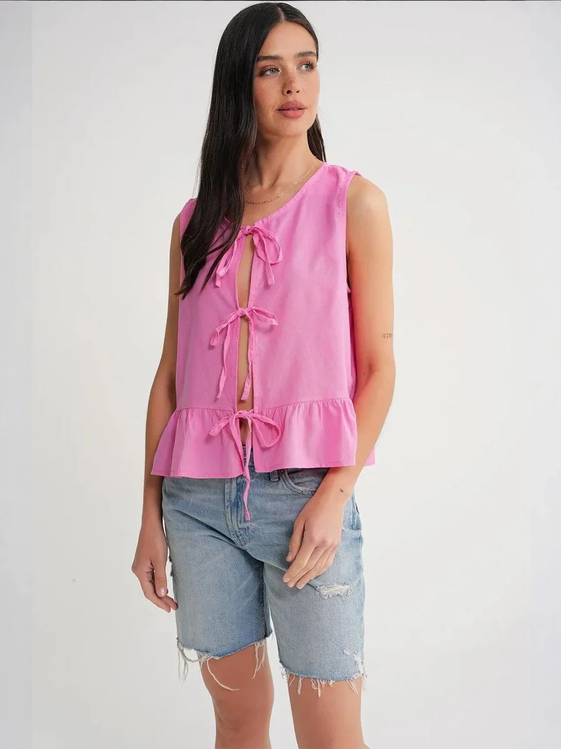 MixRay Mixray Frilly Tie Front Blouse