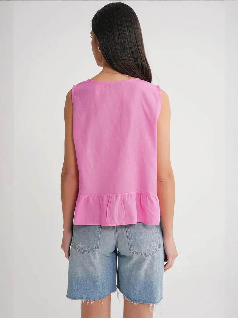 Mixray Powder Pink Mixray Frilly Tie Front Blouse for Women | Best Price UAE