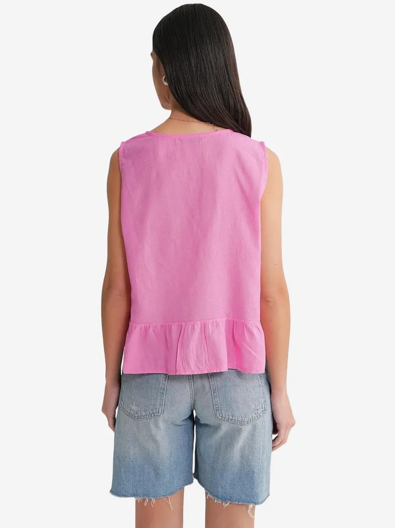 Mixray Powder Pink Mixray Frilly Tie Front Blouse for Women | Best Price UAE