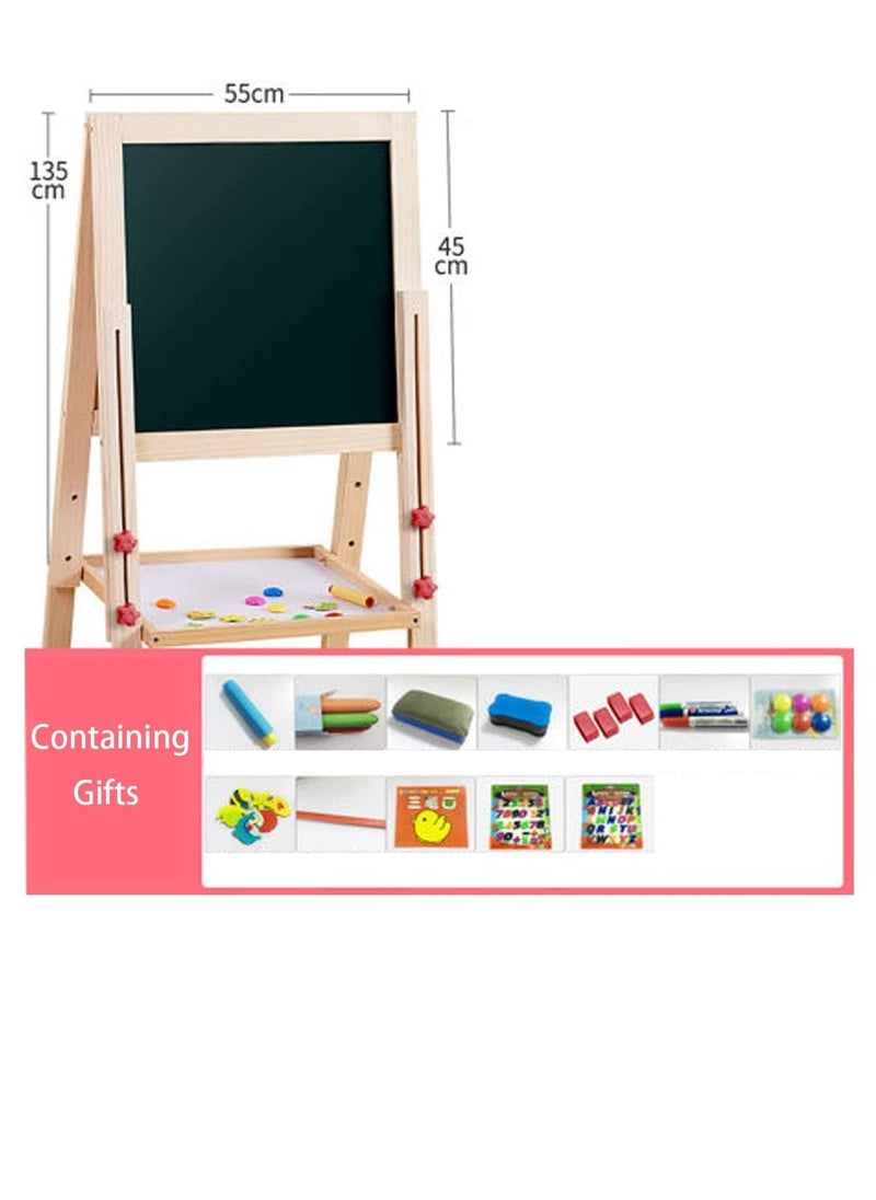 GT-Wheel - Kids Wooden Easel Drawing Board with Stand, Fixget Double-Sided Whiteboard & Chalkboard Standing Easel, 165cm - Image 1