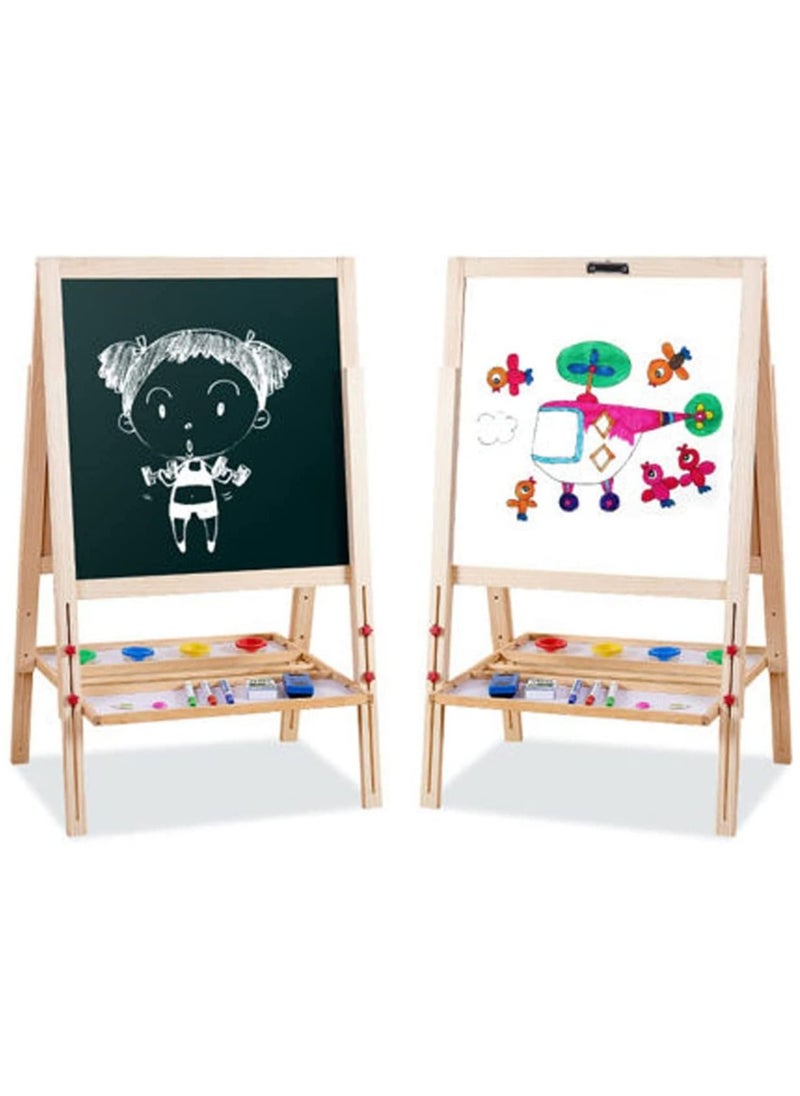 GT-Wheel - Kids Wooden Easel Drawing Board with Stand, Fixget Double-Sided Whiteboard & Chalkboard Standing Easel, 165cm - Image 1