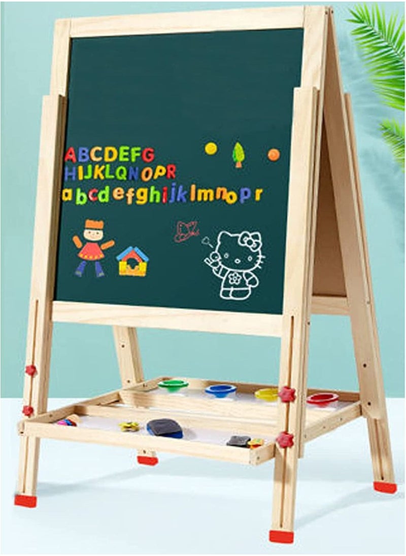 GT-Wheel - Kids Wooden Easel Drawing Board with Stand, Fixget Double-Sided Whiteboard & Chalkboard Standing Easel, 165cm - Image 1