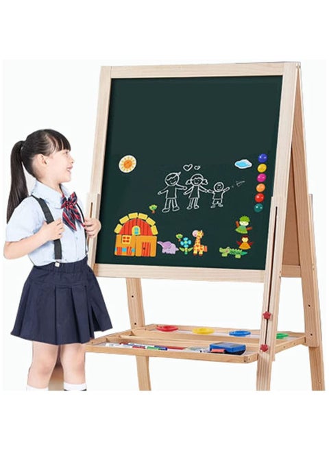 Kids Wooden Easel Drawing Board with Stand, Fixget Double-Sided Whiteboard & Chalkboard Standing Easel, 165cm