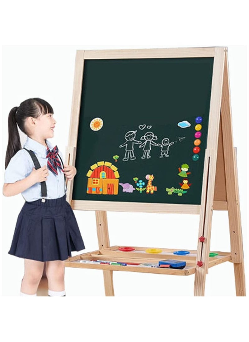 GT-Wheel - Kids Wooden Easel Drawing Board with Stand, Fixget Double-Sided Whiteboard & Chalkboard Standing Easel, 165cm - Image 1
