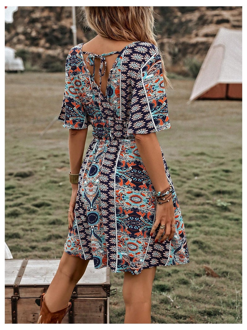 BEAUDRM Women's Vintage Western Dress Floral Cowgirl Outfits Country Mini Summer Flowy Boho Dress Multicolor Large - Image 3