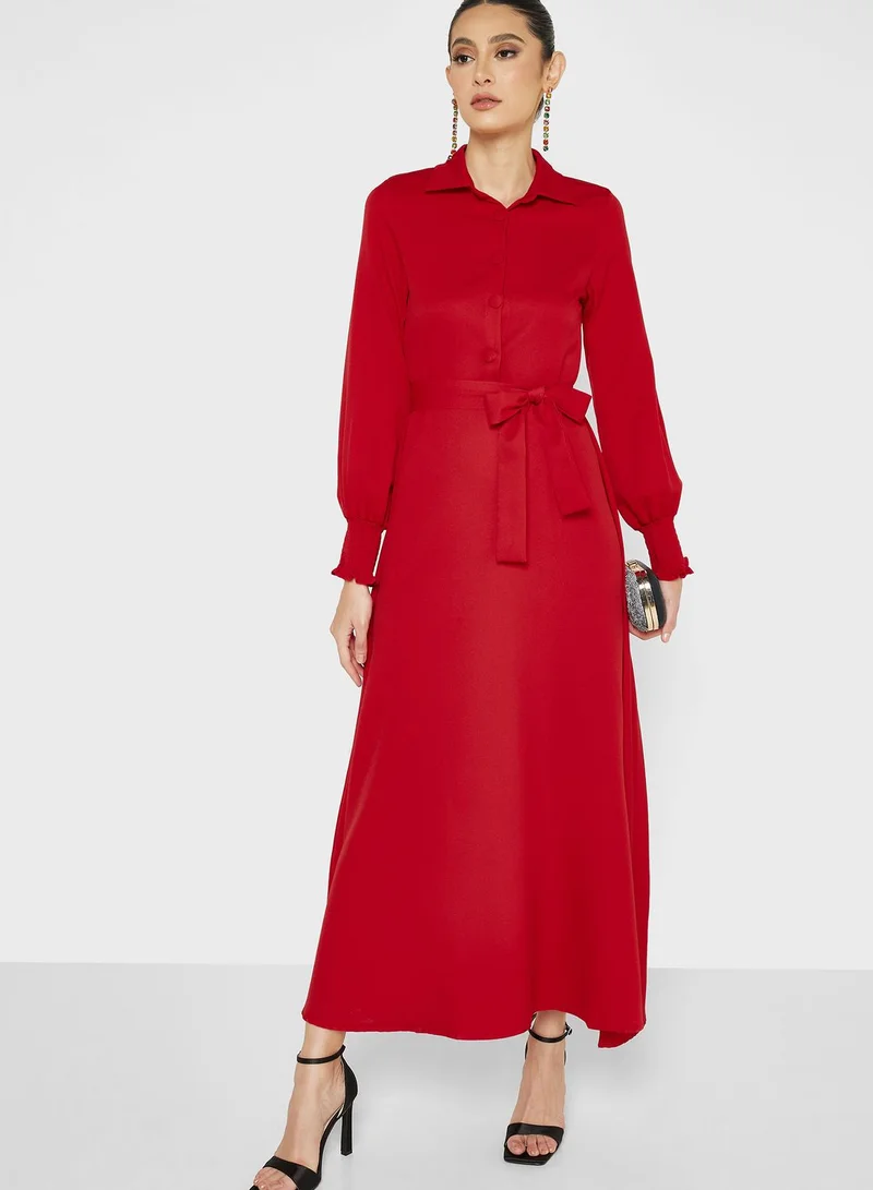 Khizana Shirred Cuff Detail A-Line Dress