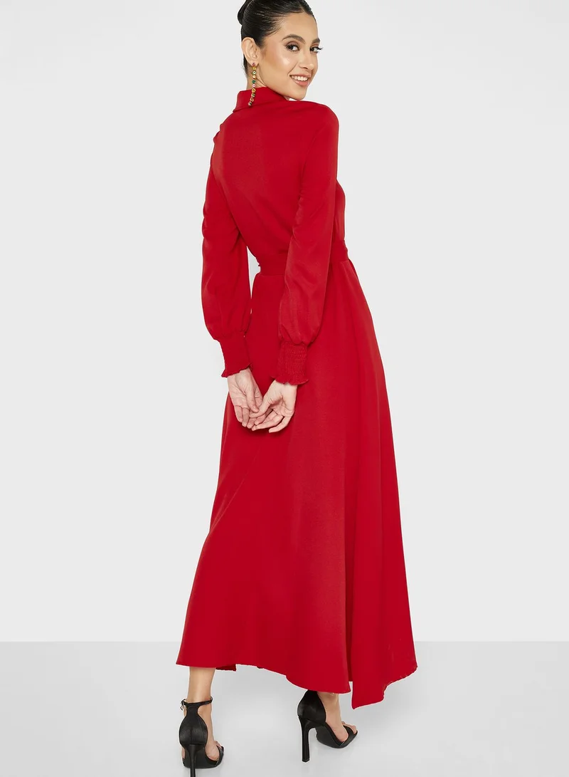 Khizana Shirred Cuff Detail A-Line Dress