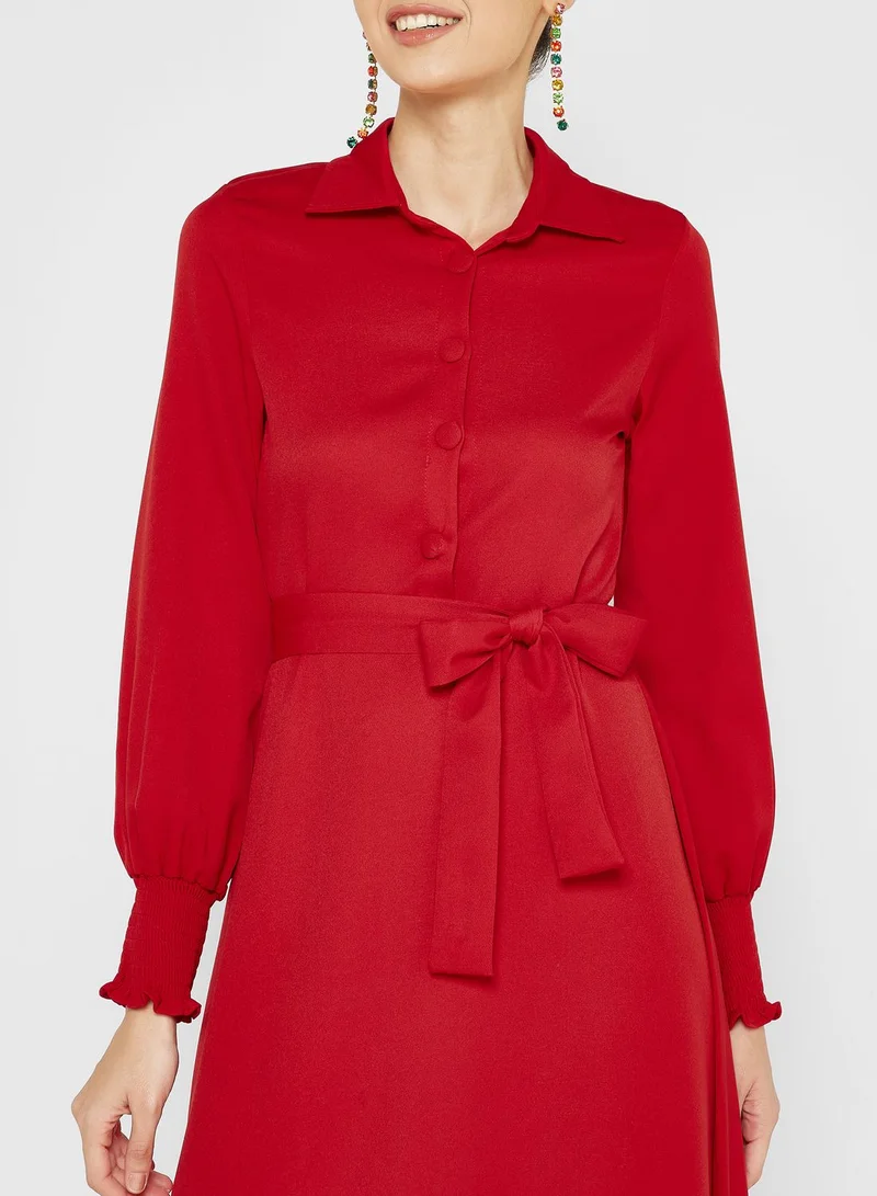 Khizana Shirred Cuff Detail A-Line Dress