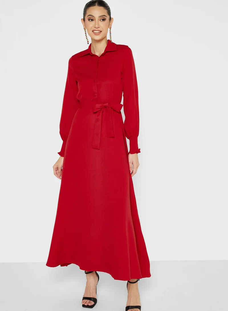 Khizana Shirred Cuff Detail A-Line Dress