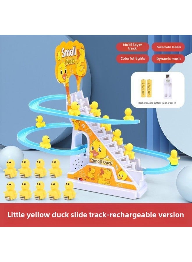 Baby Practice Head Up Training Toys Guide Baby To Learn To Climb Little Yellow Duck Climb Ladder Duck Track Early Education-Color:[Large] Electric Track Slide +9 Little Yellow Ducks-High Match [Charger + Rechargeable Battery]] - Image 1