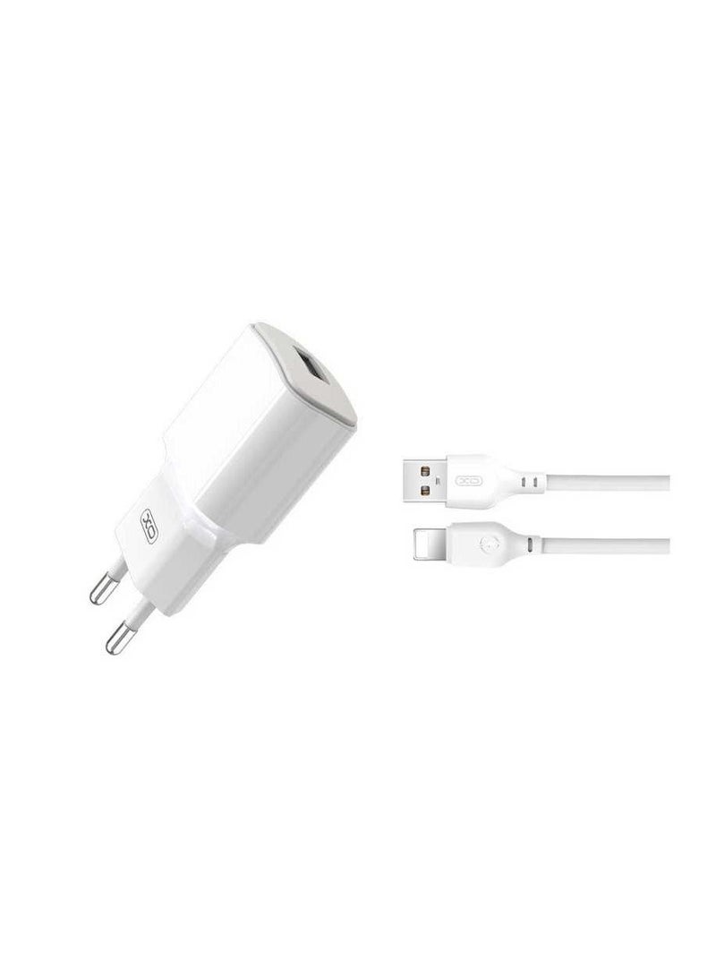 XO XO L73 Wall Charger 2.4A With Lightning Cable - White  - Image 1