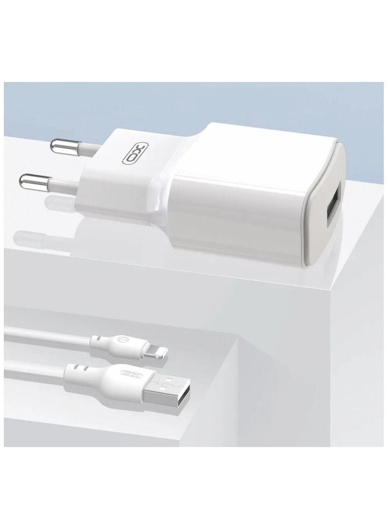XO XO L73 Wall Charger 2.4A With Lightning Cable - White  - Image 2